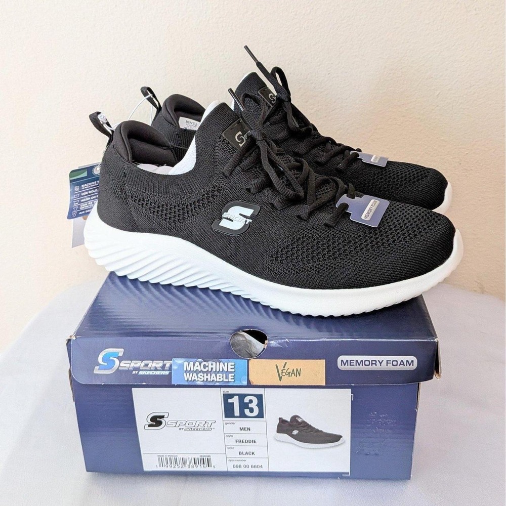 New Skechers S Sport Men's Freddie Slip On Memory Foam Sneakers Shoes Black 13
